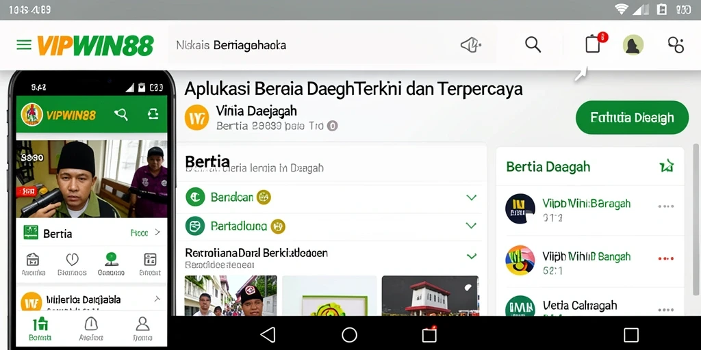 Tampilan antarmuka VIPWIN88 dengan berita daerah yang terupdate.
